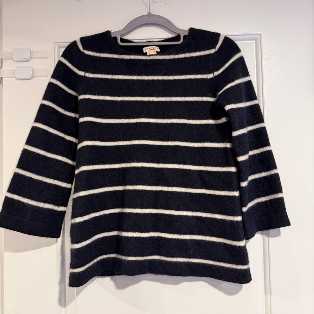 DEMYLEE Navy & White Striped Cashmere Sweater Women's Size Small Quiet Luxury